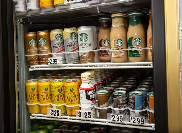 beverage refrigerator with coffee and energy drinks