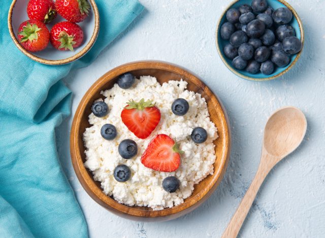 cottage cheese with strawberries and blueberries