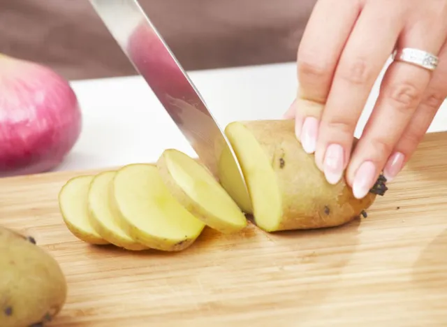 cutting potatoes