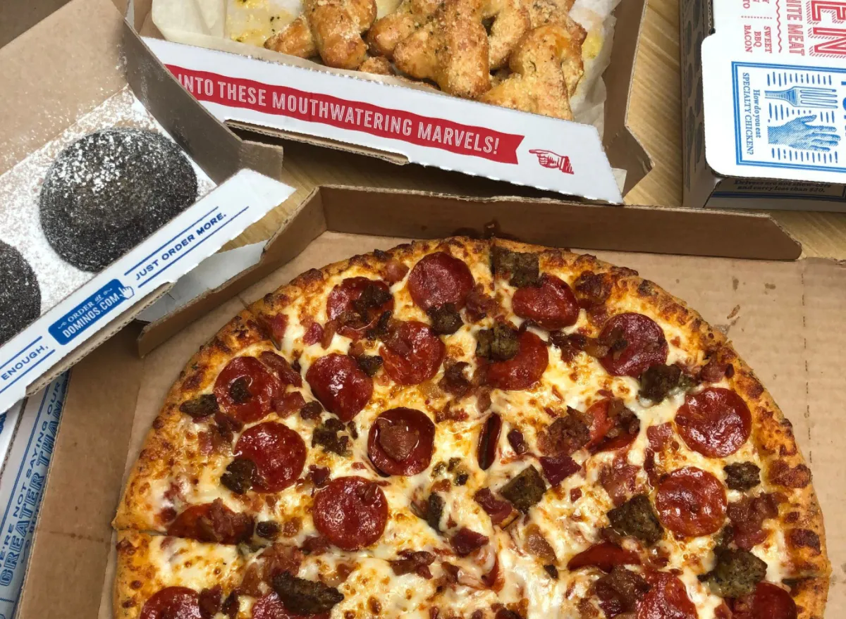 Domino's pizza, lava cakes, and garlic knots