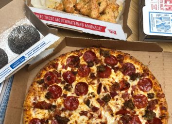 Domino's pizza, lava cakes, and garlic knots