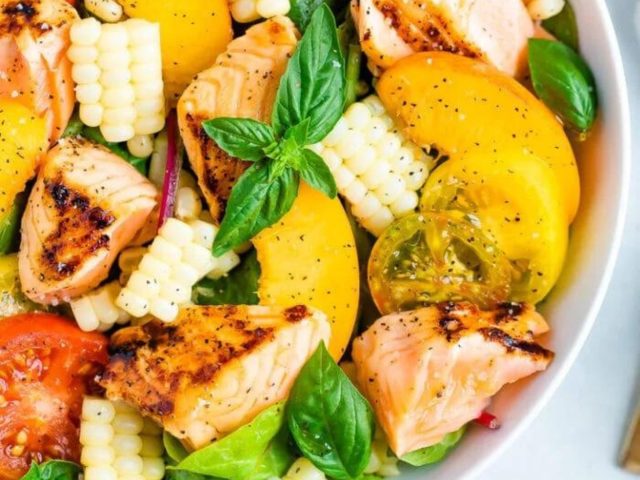 eat bird food grilled salmon salad