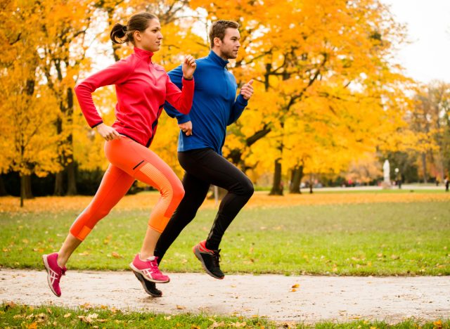 fit couple running autumn