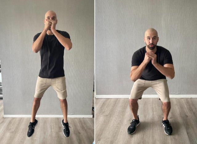 trainer demonstrating jump squat