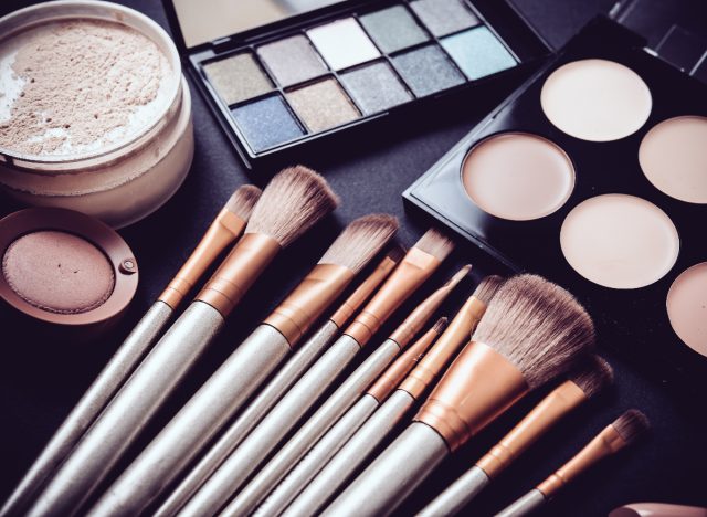makeup products and brushes