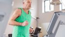 mature man demonstrating cardio treadmill workout to burn belly fat and slow aging