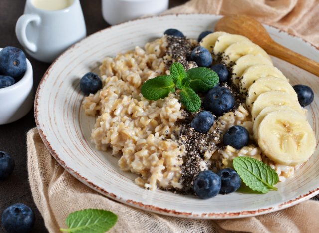 oatmeal with blueberries, bananas, and chia seeds