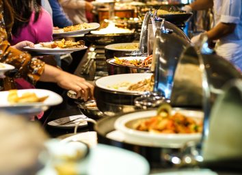 people taking buffet food