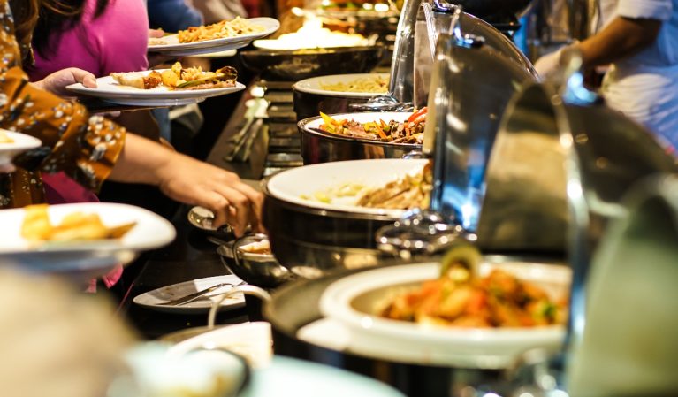 people taking buffet food