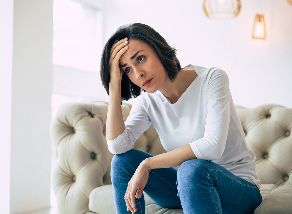 Dizziness.,Side view,Photo,Of,A,Woman,Who,Is,Sitting, dizzy