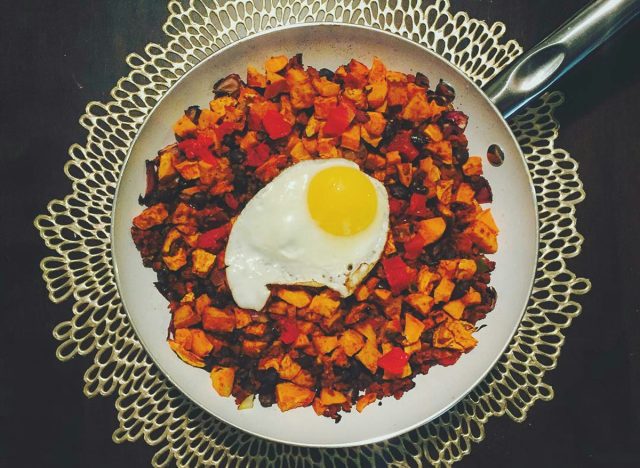 sweet potato black bean hash with fried egg