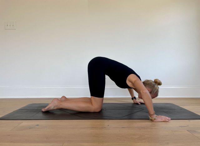 tabletop push-up part of workout for new moms