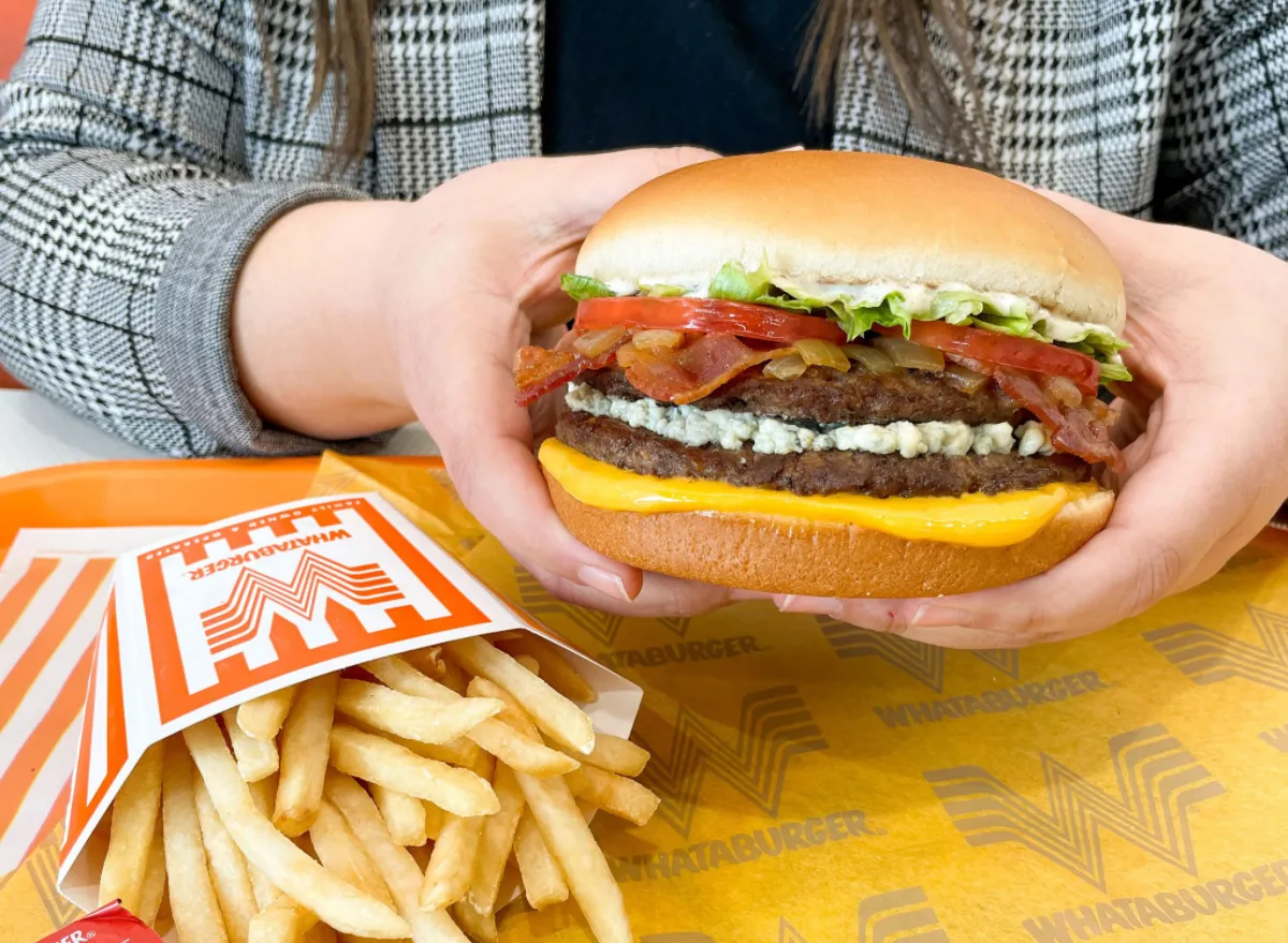 whataburger bacon blue cheese burger and fries