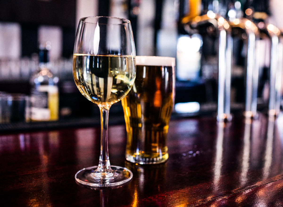 white wine and beer on bar