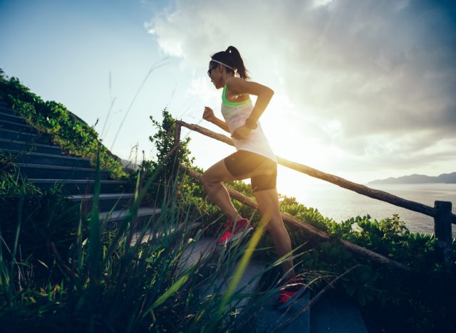 woman brisk stair climbing walking every day