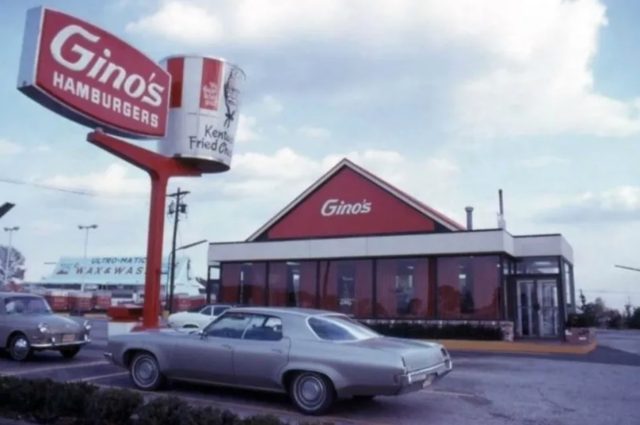 Sign and facade of Gino's Hamburgers