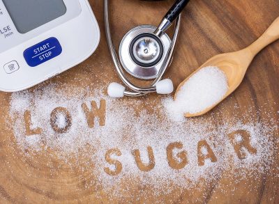 Low blood sugar written in sugar