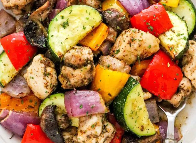 10 Minute Air Fryer Chicken Sausage and Veggies - Pinch Me Good