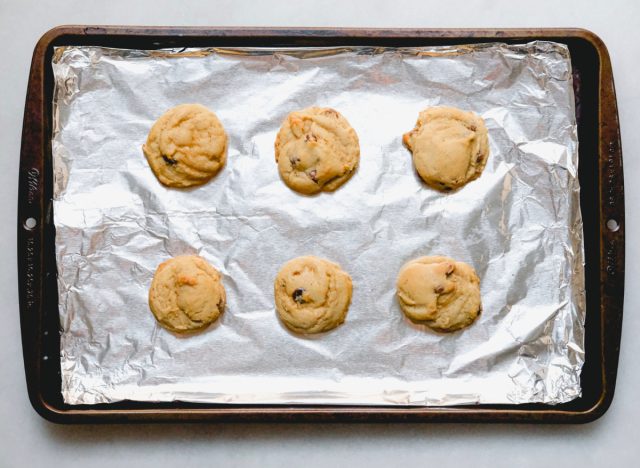 chocolate chip cookies on aluminum foil