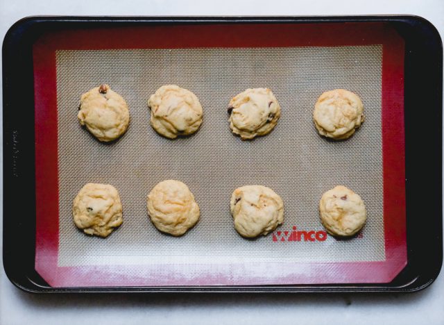 chocolate chip cookies on a silicone mat