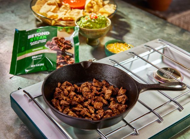 beyond steak in a skillet