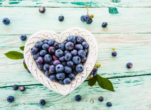 blueberries in a heart-shaped bowl