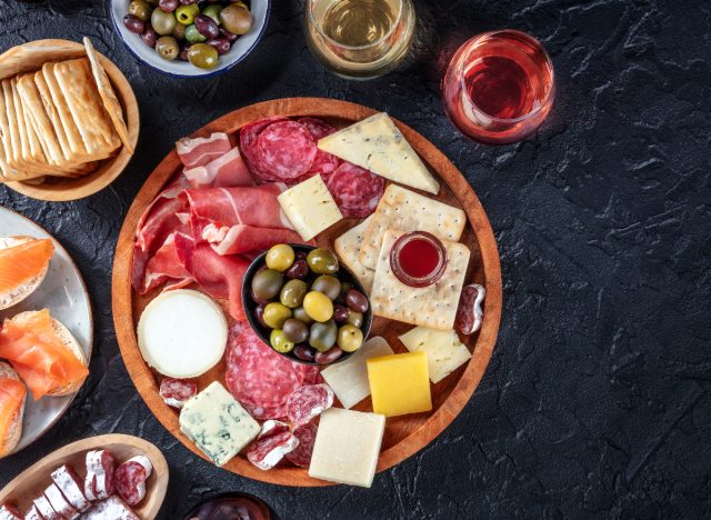 charcuterie board and wine