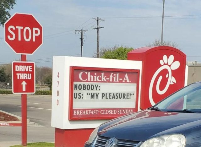 chick fil a my pleasure sign