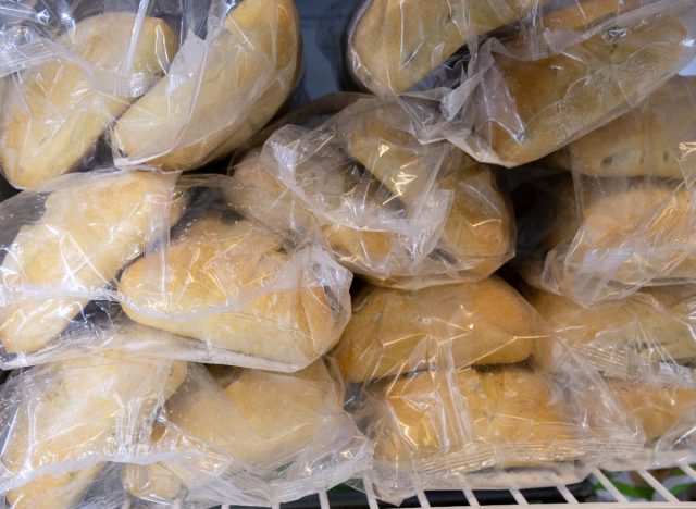frozen bread in supermarket freezer