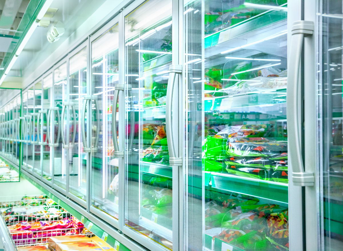 frozen food aisle in grocery store