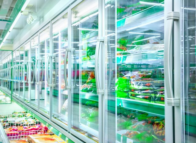 frozen food aisle in grocery store