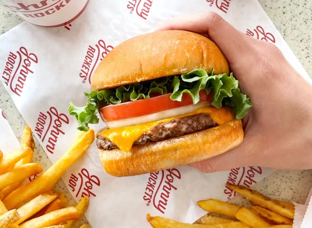 johnny rockets' cheeseburger and fries