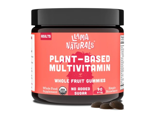 llama naturals plant-based strawberry flavored multivitamins