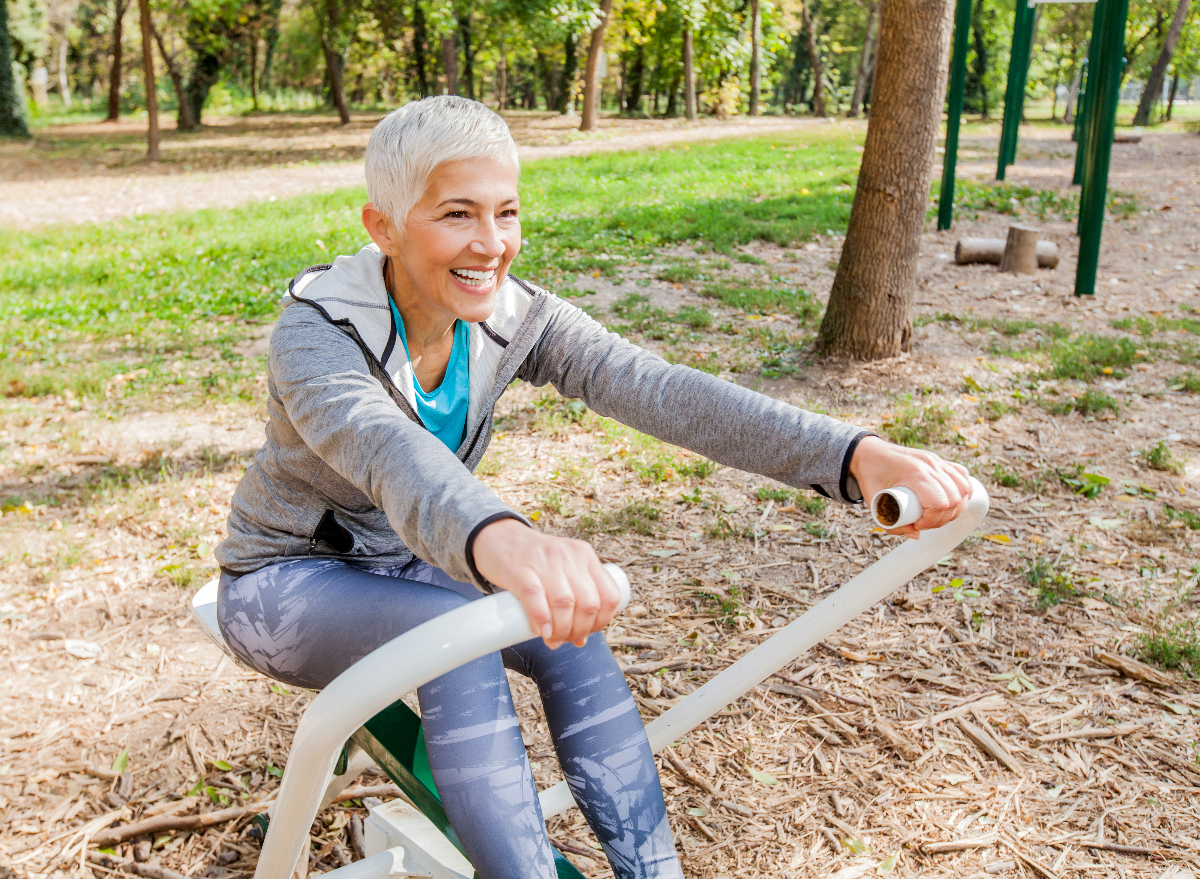 fit mature woman demonstrating rowing exercises to regain strength as you age