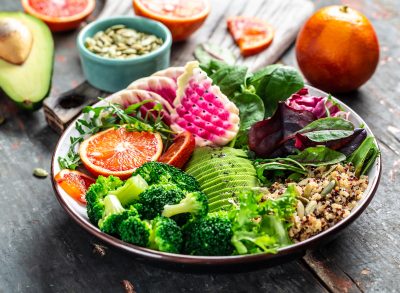 salad with avocado, blood orange, and quinoa