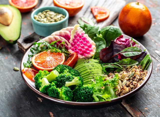 salad with avocado, blood orange, and quinoa