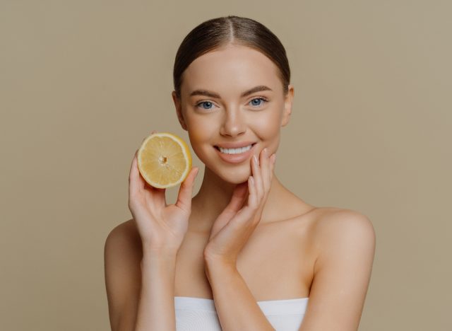 woman lemon natural skincare remedies to soften wrinkles and get rid of saggy skin