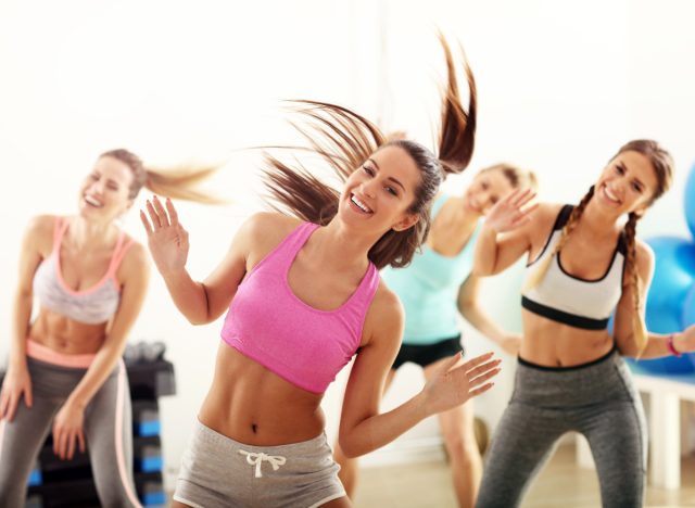 women dance class workout demonstrating indoor fitness activities to stay in shape