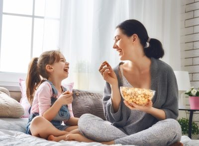 Kid and parent eating