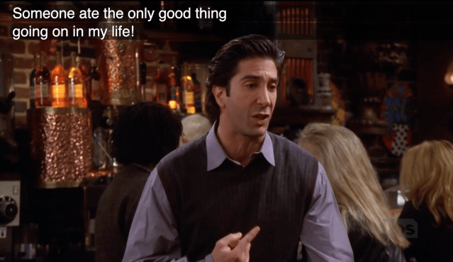 David Schwimmer as Ross Geller in Season 5, Episode 9 of 'Friends' (The One With Ross' Sandwich)