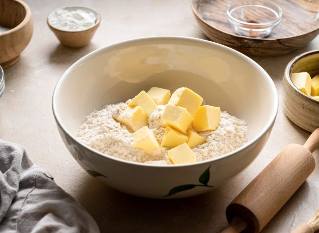 butter cubes in flour