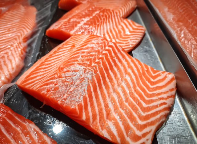 closeup of sliced salmon