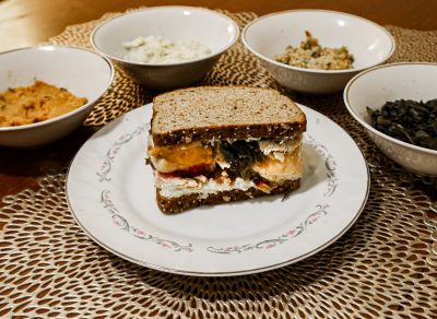 Thanksgiving leftovers sandwich with the moist-maker from 'Friends'