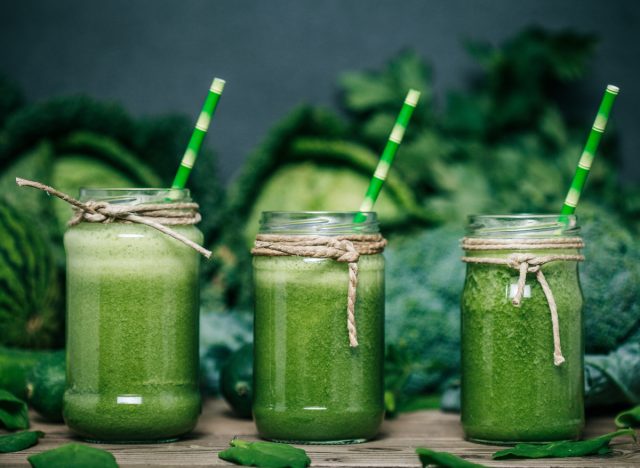 green smoothies in jars