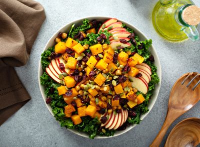 perfect winter salad kale squash apples pumpkin seeds