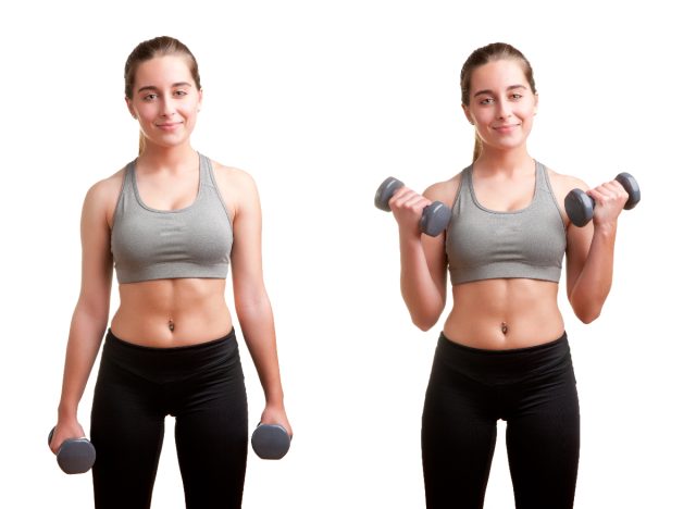 personal trainer demonstrating bicep curls