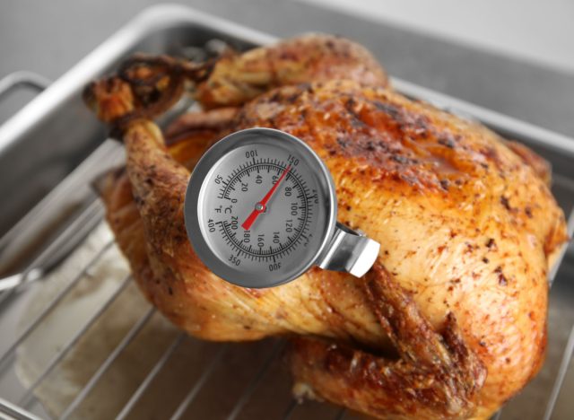 roasted turkey with meat thermometer