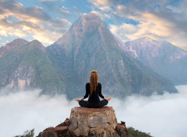 serene mountain backdrop yoga