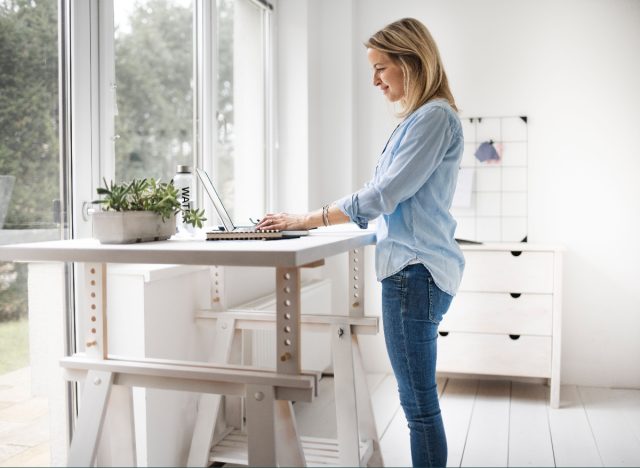 woman at standing desk