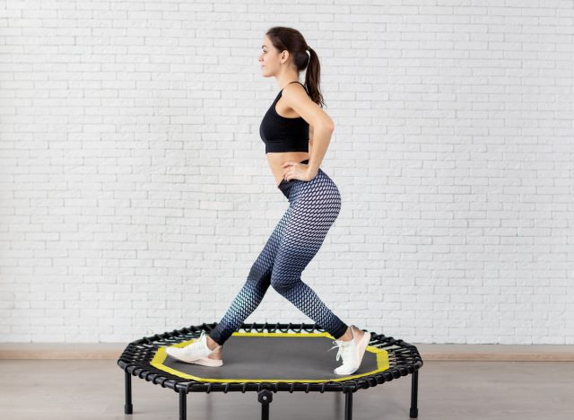 woman performing trampoline exercises to build back muscle mass